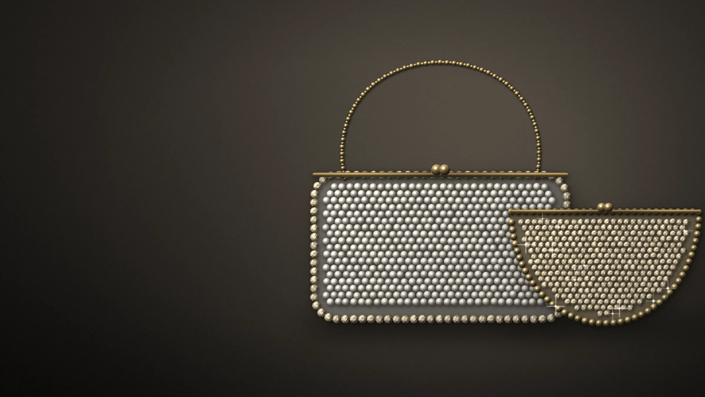 Pearl and crystal beaded clutches on a dark background